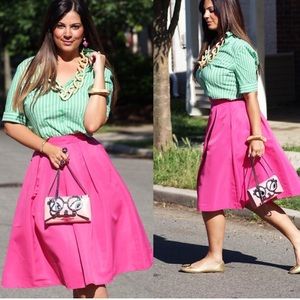 New York & Company Pleated pink tea length skirt